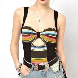 Body bodysuit Mexican serape print colorful striped studded